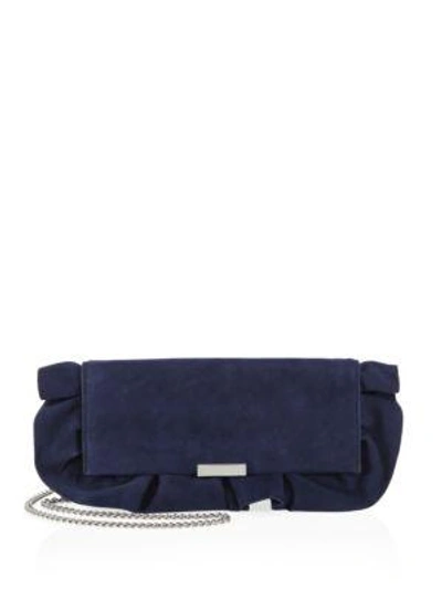 Loeffler Randall Tab Ruffle Suede Clutch In Eclipse/silver