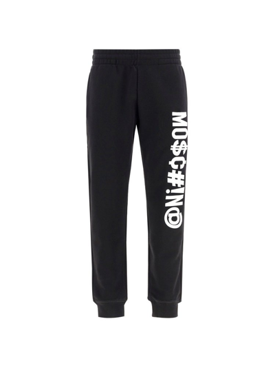 Moschino Symbols Logo-embroidered Fleece Track Pants In Black