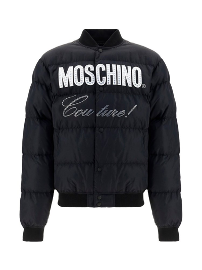 Moschino Mens Fantasy Print Black Swarovski-embellished Shell Puffer Jacket 38