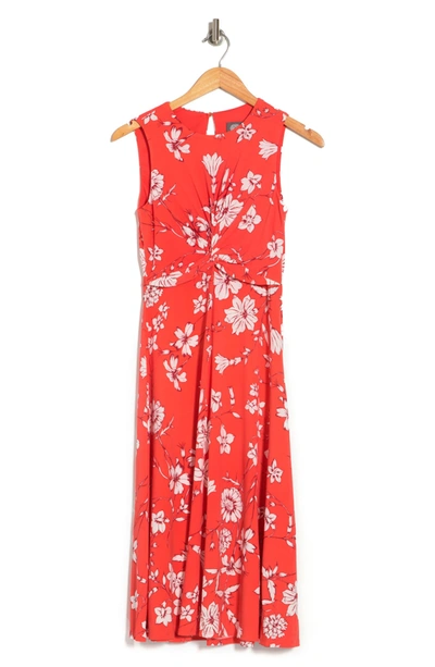 Vince Camuto Floral-print Fit & Flare Dress In Red
