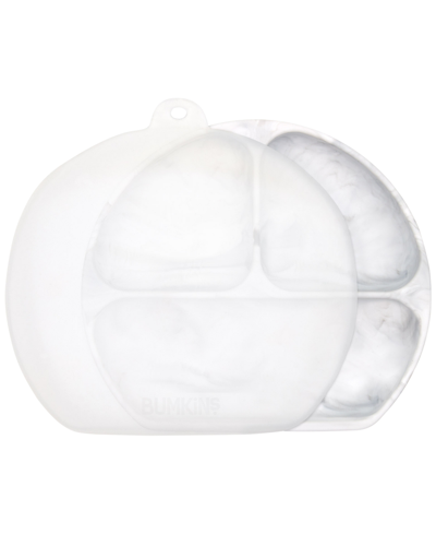Bumkins Baby 3-section Grip Dish With Lid In White Marble
