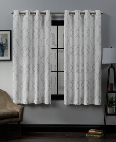 Exclusive Home Belmont Embroidered Woven Blackout Grommet Top Curtain Panel Pair, 52" X 63" In White
