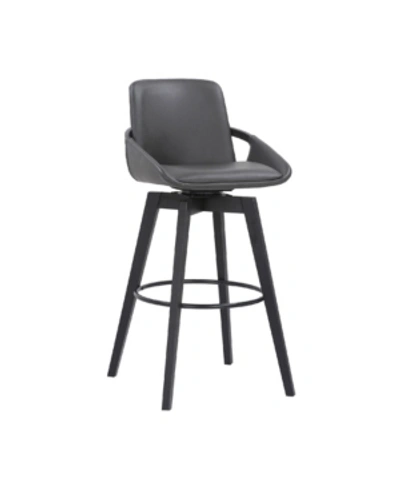 Armen Living Baylor Swivel Wood Bar Or Counter Stool In Faux Leather In Gray