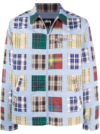 Stussy Mens Plaid Checked Regular-fit Cotton Jacket L In Blau
