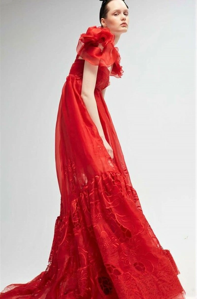 Yolancris Short Ruffled Sleeve Gown