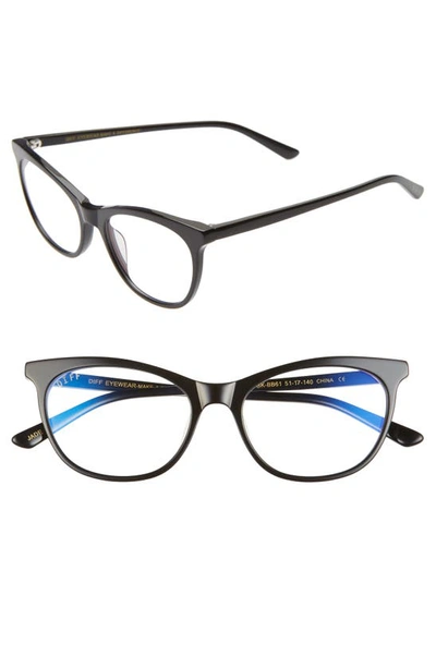 Diff Jade 51mm Blue Light Blocking Cat Eye Glasses In Black/ Clear