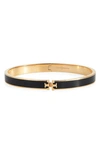 Tory Burch Kira Logo Enamel Hinge Bracelet In Tory Gold / Black