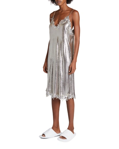 Balenciaga Metallic Lace-trim Midi Slip Dress In Silver