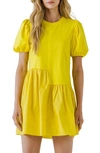 English Factory Puff Shoulder Mixed Media Minidress In Lime