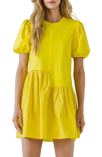 ENGLISH FACTORY ENGLISH FACTORY PUFF SHOULDER MIXED MEDIA MINIDRESS JJ310D