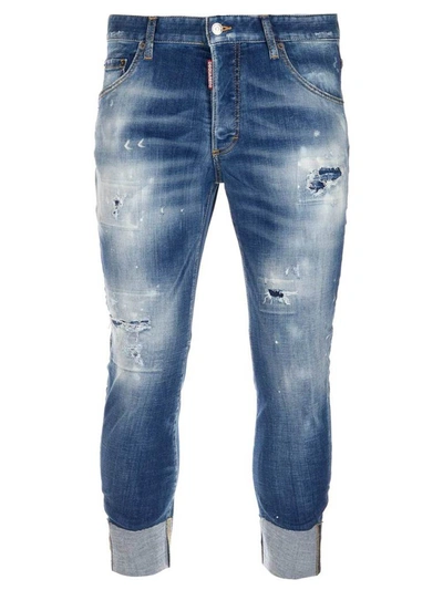 Dsquared2 Distressed Faded Jeans In Blue
