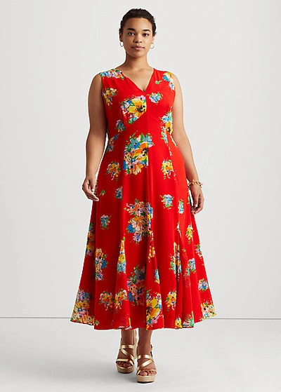 Lauren Woman Floral Georgette Sleeveless Dress In Bright Hibiscus Multi