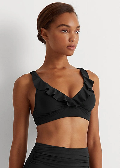Lauren Ralph Lauren Ruffle-trim V-neck Bikini Top In Black