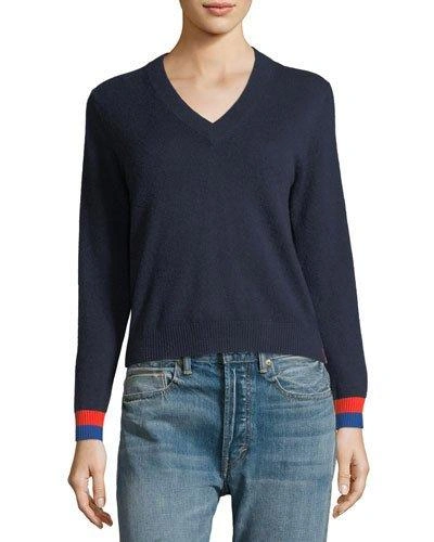 Kule Cashmere Sawyer V-neck Sweater Top In Navy