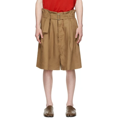 Hed Mayner Brown Linen Shorts In Cinnamon