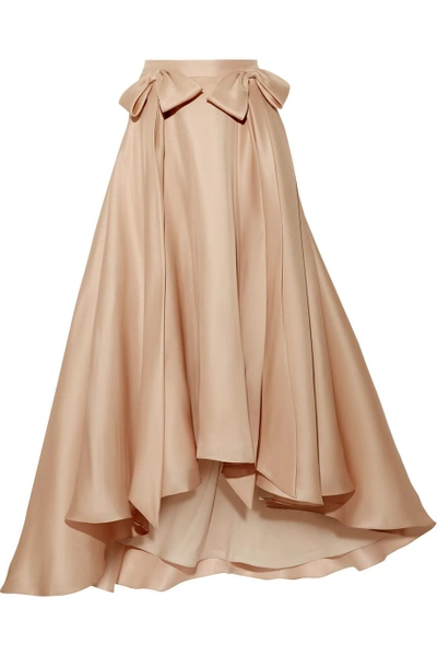 Badgley Mischka Bow-embellished Ruffled Silk-gazar Midi Skirt