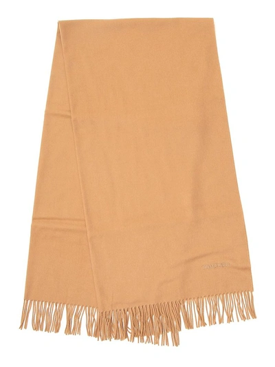 Tom Ford Logo Embroidered Cashmere Scarf In Beige
