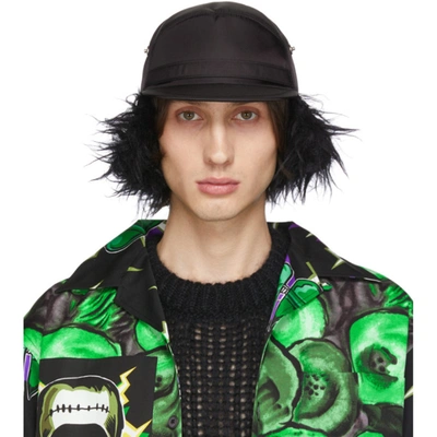 Prada Black Fur Flap Iris Cap