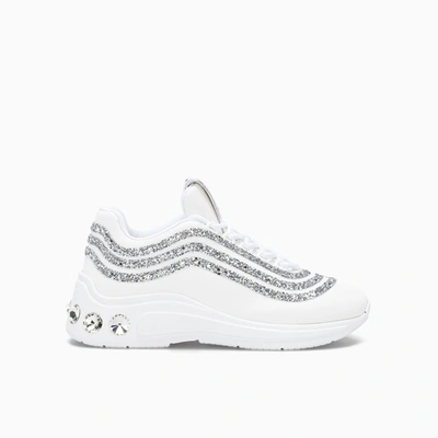 Miu Miu Glitter Embellished Sneakers In White