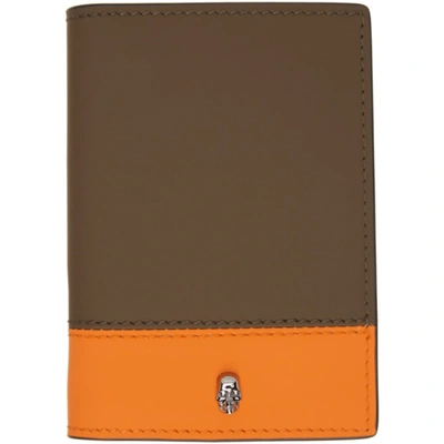 Alexander Mcqueen Ssense Exclusive Khaki & Orange Pocket Organizer Card Holder In 3277 Fango+orange