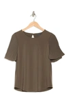 Adrianna Papell Pleated Woven Short Sleeve Top In Fatigue