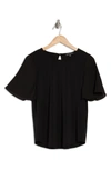 Adrianna Papell Pleated Woven Short Sleeve Top In Black