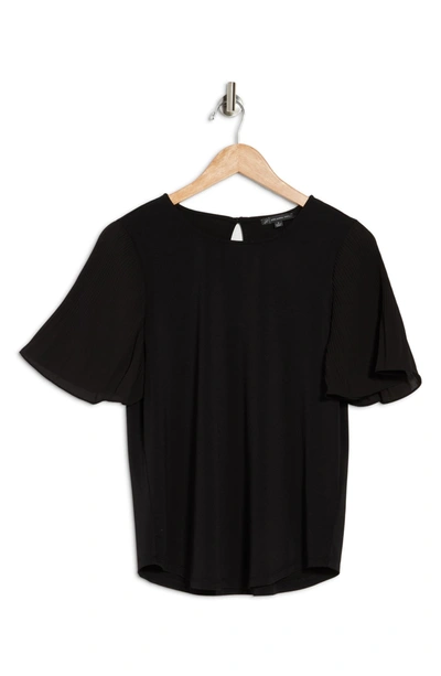 Adrianna Papell Pleated Woven Short Sleeve Top In Black