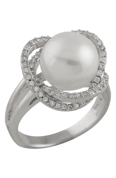 Splendid Pearls Fancy 10-11mm White Freshwater Pearl Cz Halo Ring In Natural White