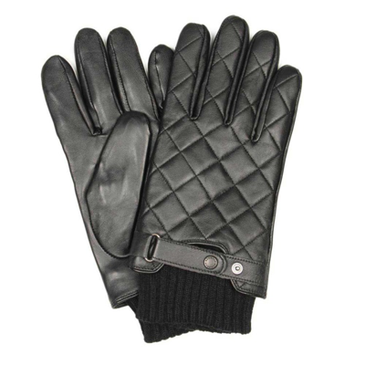 Barbour Gloves - Black Quilted Leather Ribbed Cuffs