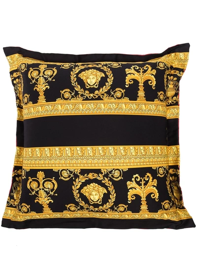 Versace Black And White I Love Baroque Reversible Cushion In Gold