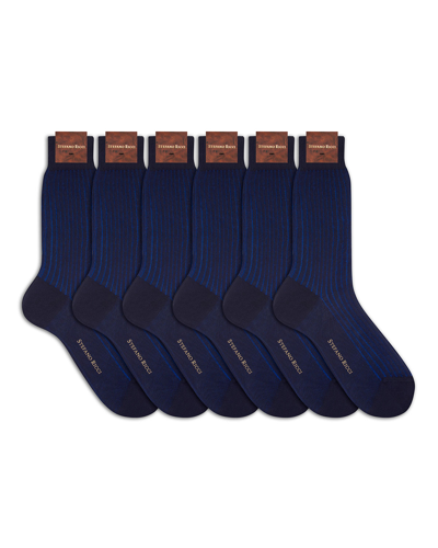 Stefano Ricci Men's 6-pack Cotton Socks In Blue Stripes