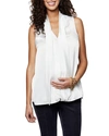 Emilia George Maternity Clementine Sleeveless Tie-neck Satin Top In White