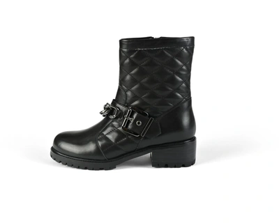 Allegra James Cate Quilted Leather Chain Biker Boots In Black