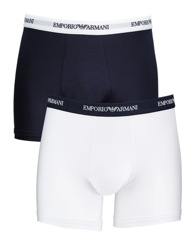 Emporio Armani Pack Of Two Logo-embellished Stretch-cotton Boxers In Bianco/marine