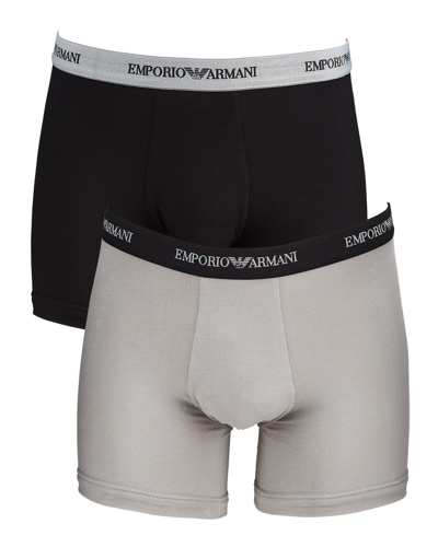 Emporio Armani Men's 2-pack Stretch Cotton Logo-printed Boxer Briefs In Black And Grey