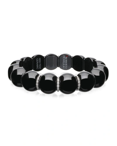 Roberto Demeglio Dama Matte Black Ceramic Beaded Stretch Bracelet With White Diamonds In White Gold