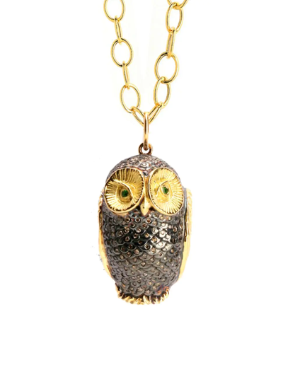Syna Women's Jardin 18k Yellow Gold, Sterling Silver, Diamond, & Tsavorite Owl Pendant