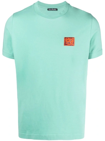 Acne Studios Face-patch Crew Neck T-shirt In Aba Jade Green