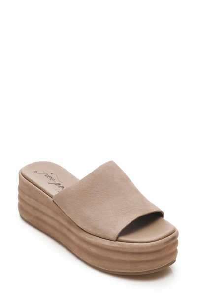 Free People Harbor Platform Sandal In Fawn Grey Leather
