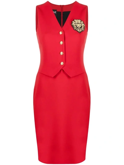 Boutique Moschino Logo Patch Pencil Dress In Red
