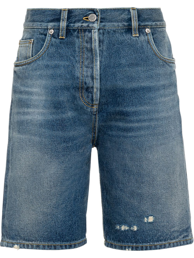 Prada Distressed Denim Bermuda Shorts In Blu