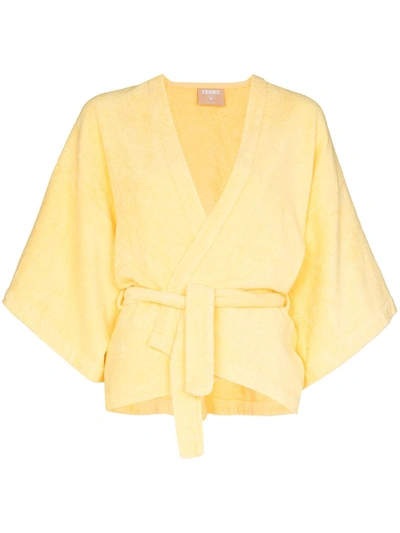 Terry Il Pareo Belted Towelling Kimono Dressing Gown In Yellow