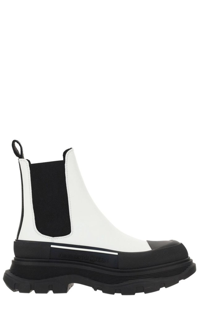 Alexander Mcqueen Tread Slick Chelsea Ankle Boots In White/black