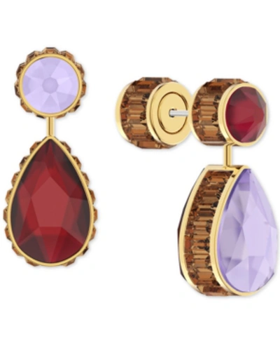 Swarovski Gold-tone Mismatch Crystal Drop Earrings In Purple
