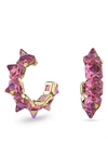 Swarovski Gold-tone Chroma Pink Spiky Crystal Hoop Earrings