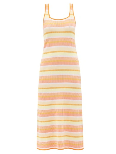 Solid & Striped The Kimberly Striped Ribbed-jersey Midi Dress In Yellow/orange/white