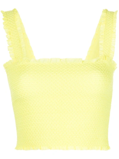 Alice And Olivia Penelope Cropped Smocked Cotton And Silk-blend Top In Lime Green