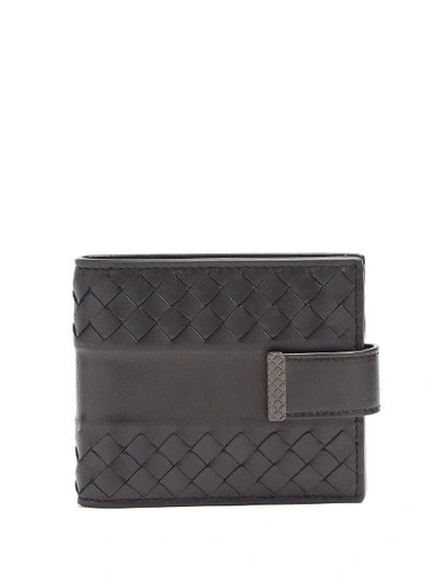 Bottega Veneta Part-intrecciato Bi-fold Leather Wallet In Dark Navy
