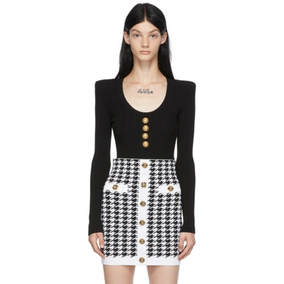 Balmain Allinone Padded Shoulder Bodysuit In Nero