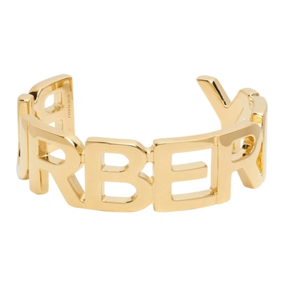 Burberry Logo-motif Gold-toned Brass Cuff Bracelet In Light Gold